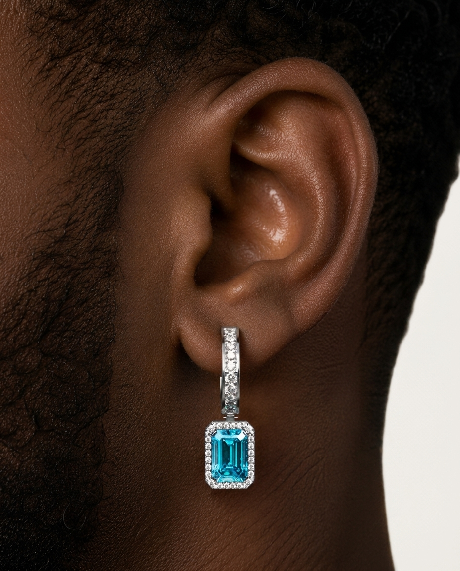 Emerald Hanging Hoop Earrings White Gold