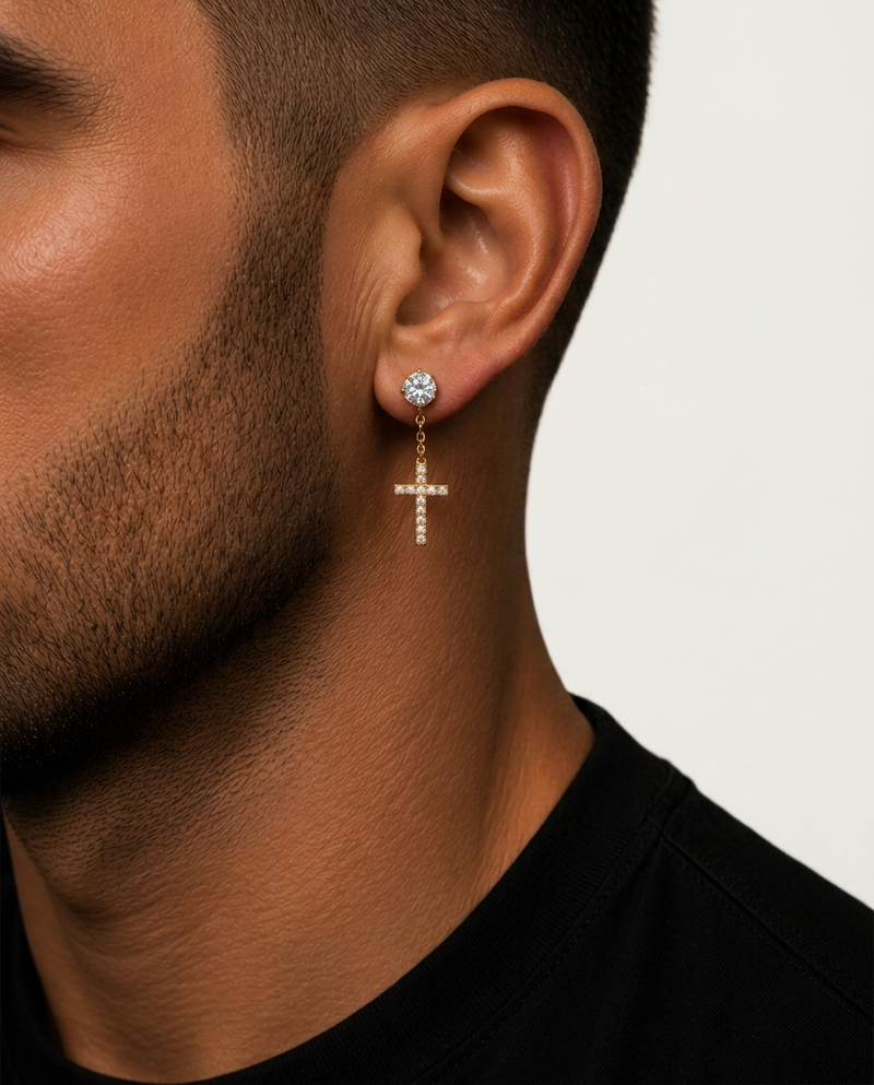 Diamond Cross Earrings Yellow Gold
