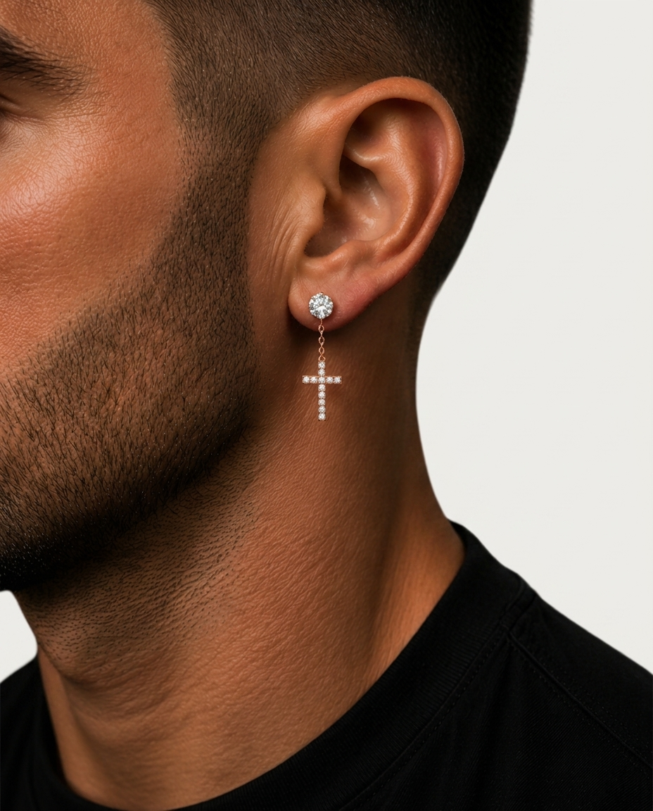 Diamond Cross Earrings Rose Gold
