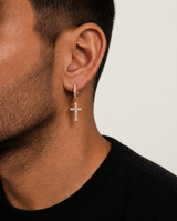 Thin Diamond Hoop Cross Earrings Rose Gold