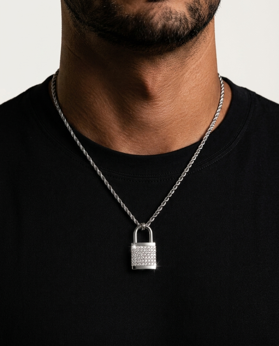 Lock Pendant White Gold