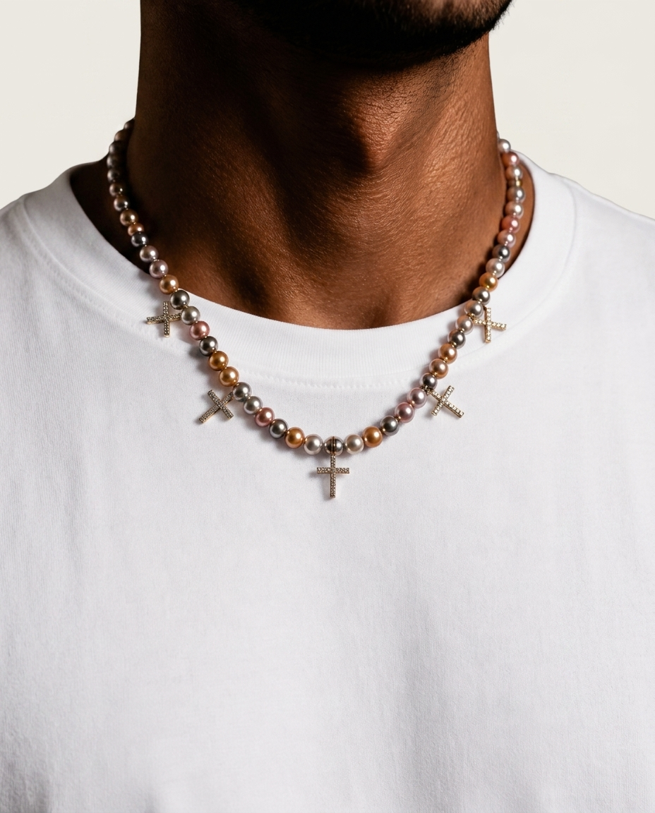 Diamond Pearl Cross Necklace