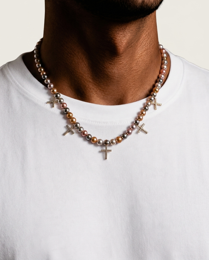 Diamond Pearl Cross Necklace