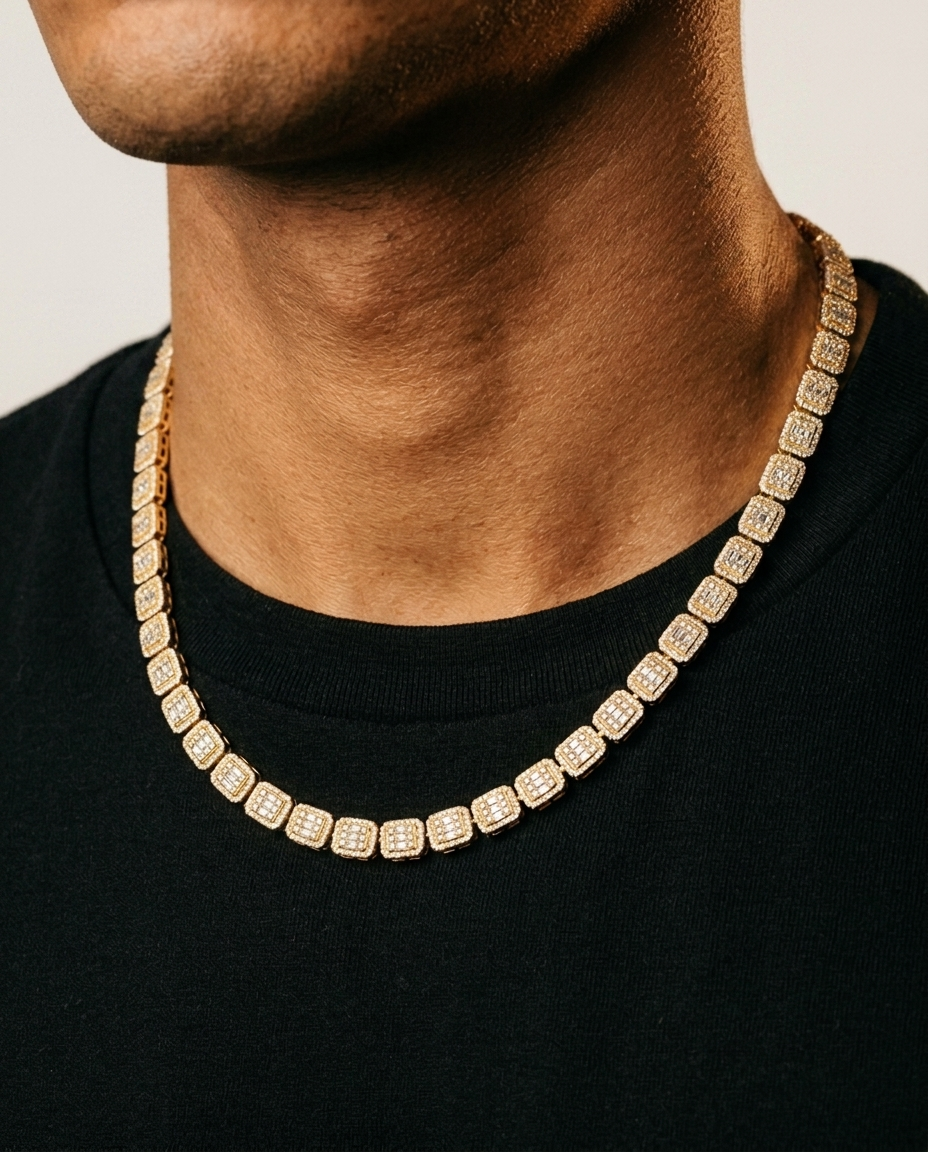 Diamond Square Set Necklace Yellow Gold