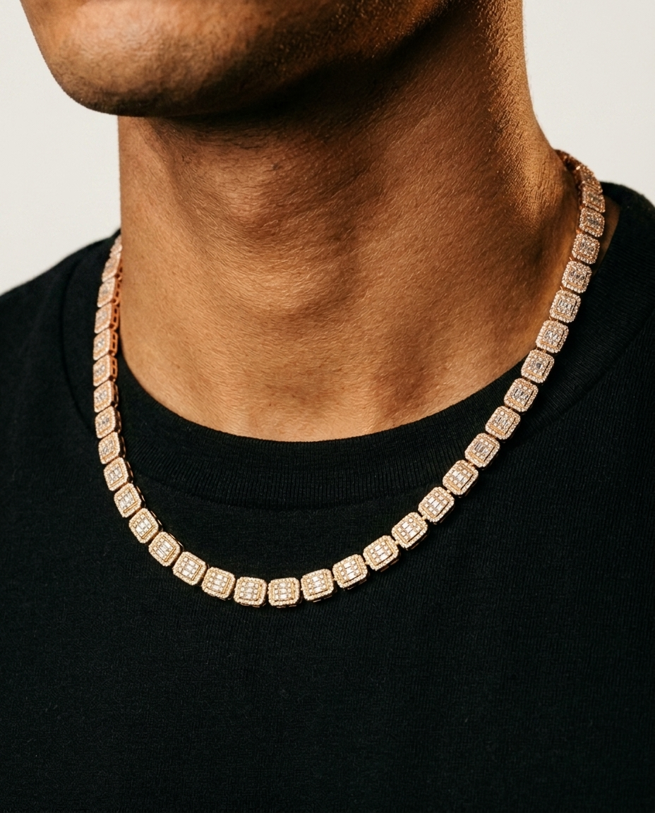 Diamond Square Set Necklace Rose Gold
