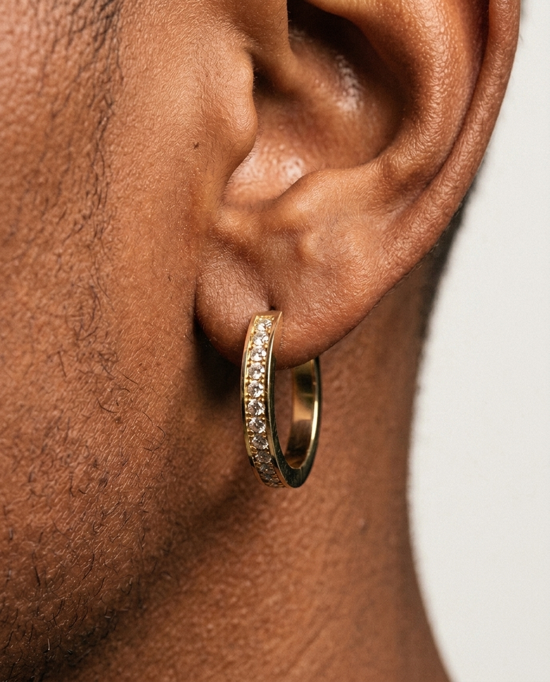 Thin Diamond Hoop Earrings Yellow Gold