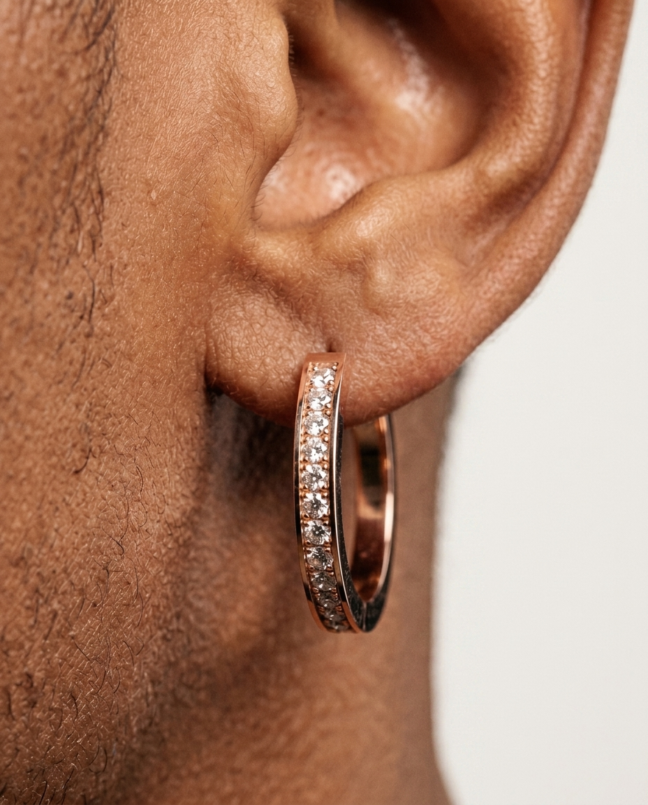 Thin Diamond Hoop Earrings Rose Gold