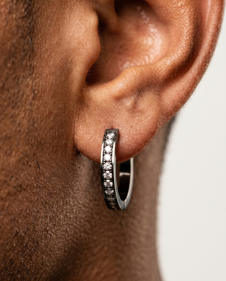 Thin Diamond Hoop Earrings Black Gold