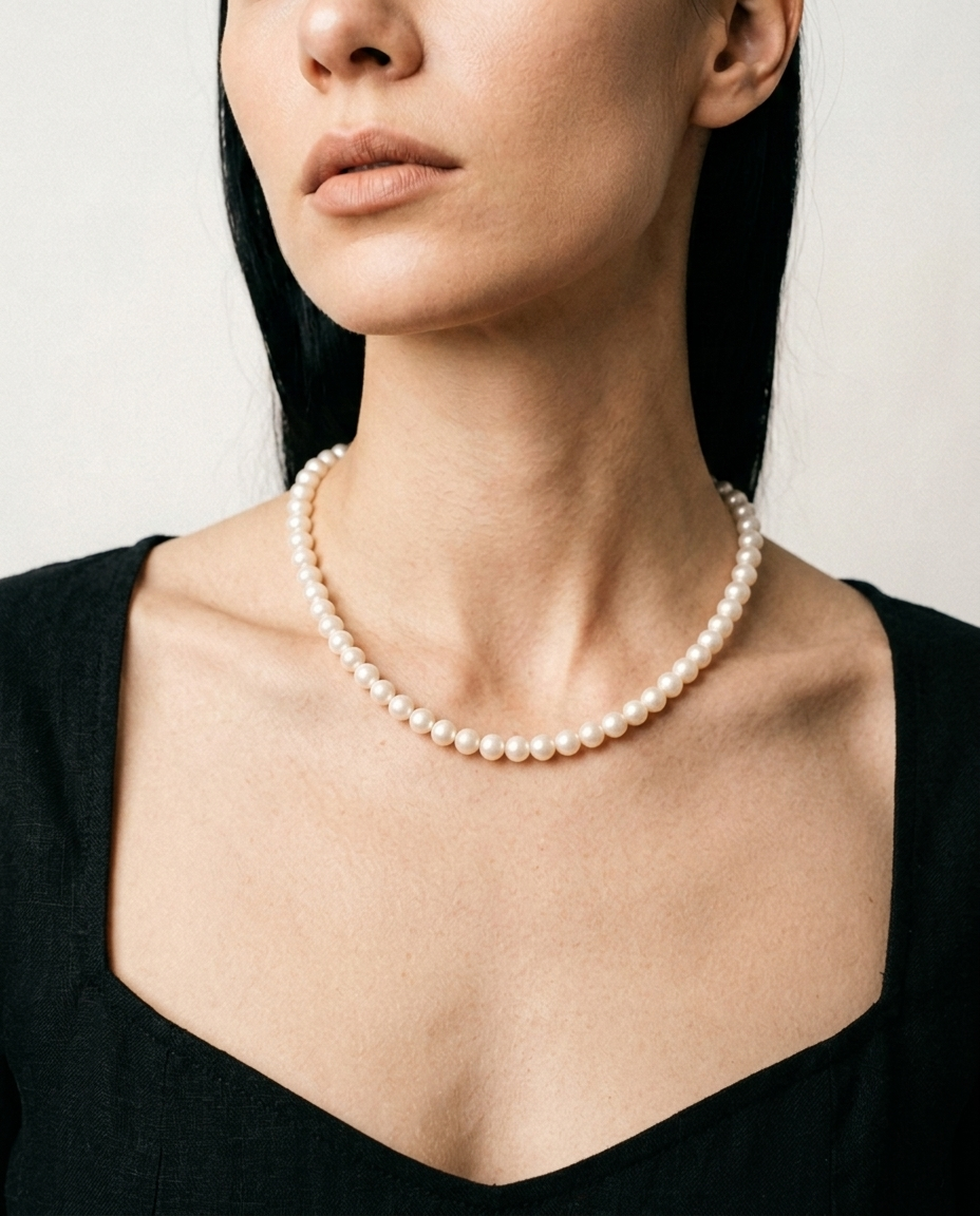 Pearl Necklace White on model