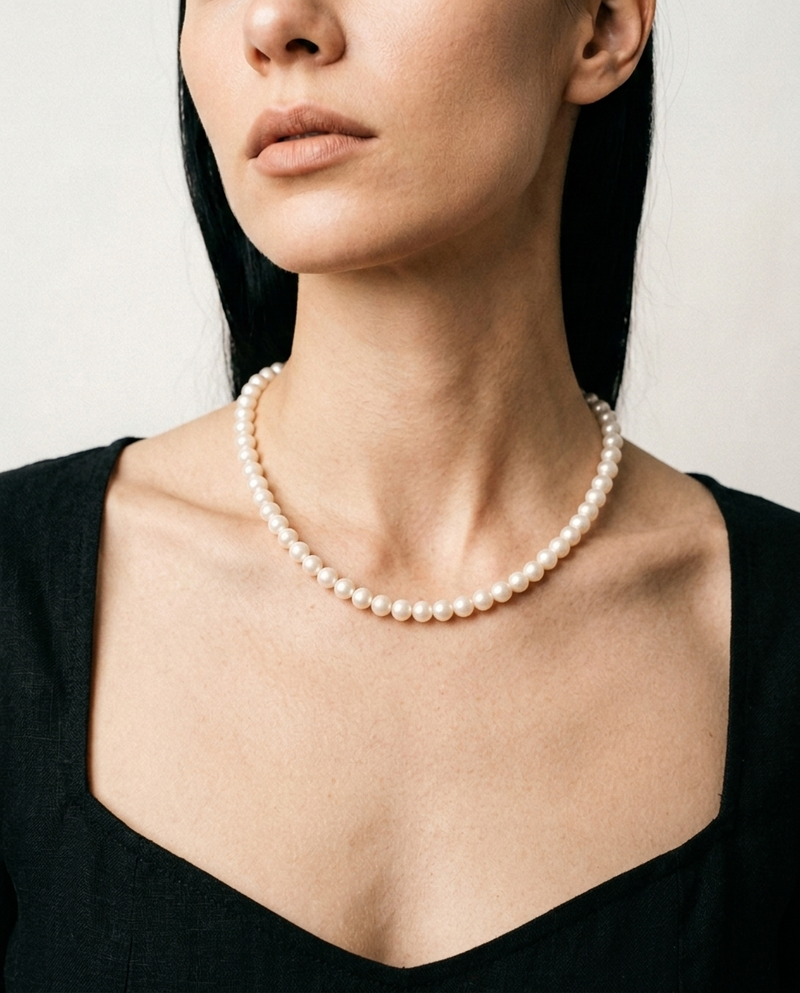 Pearl Necklace White on model