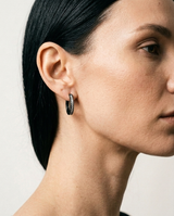 Thin Diamond Hoop Black Gold on model