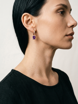 Emerald Hanging Hoop Rose Gold on model