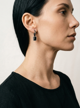 Emerald Hanging Hoop Black Gold on model