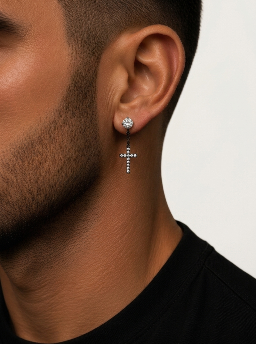 Diamond Cross Earrings Black Gold