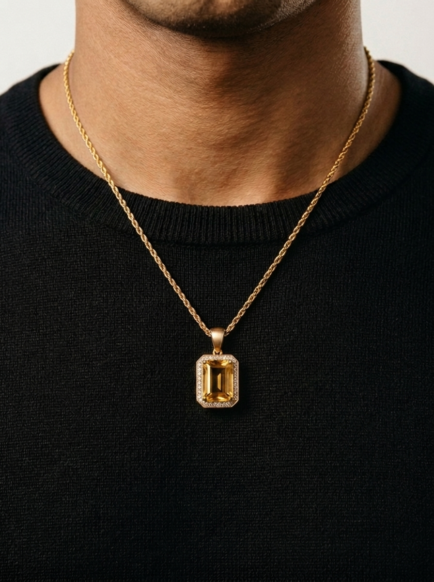 Purple Quartz Pendant Yellow Gold