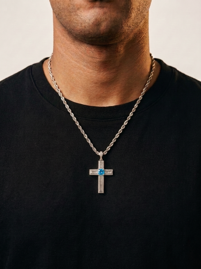 Diamond Baguette Topaz Cross