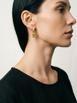 Emerald Hanging Hoop Yellow Gold on model
