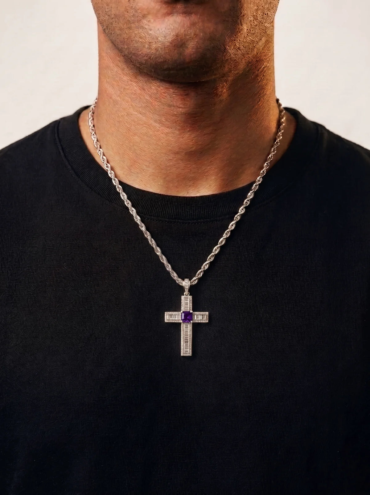 Diamond Baguette Amethyst Cross